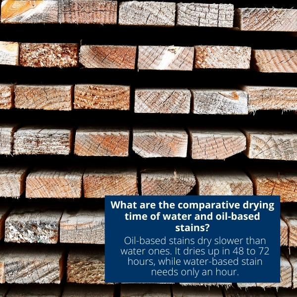 What are the comparative drying time of water and oil-based stains