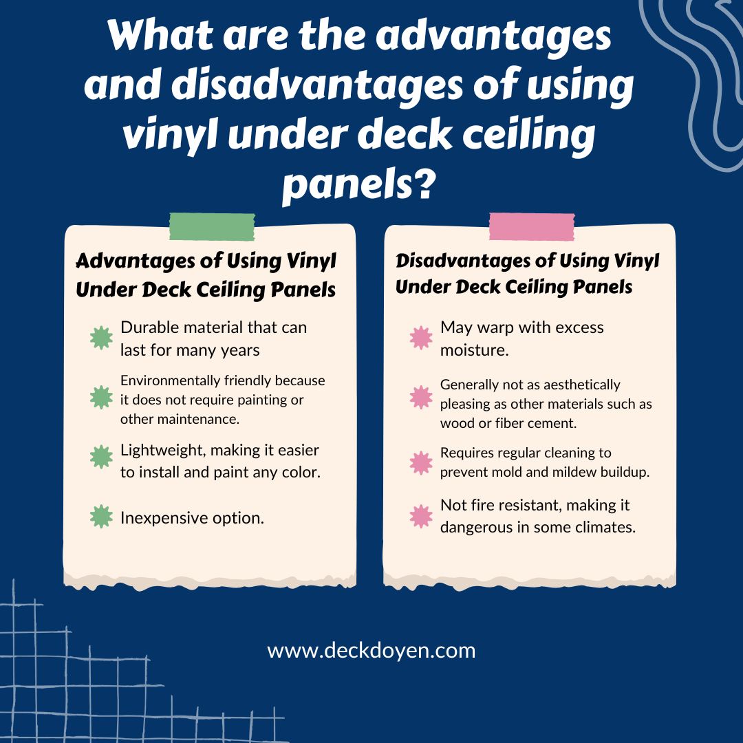 What are the advantages and disadvantages of using vinyl under deck ceiling panels?