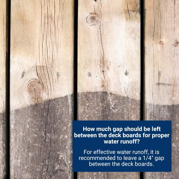 How much gap should be left between the deck boards for proper water runoff?