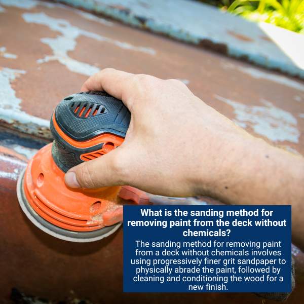 What is the sanding method for removing paint from the deck without chemicals?