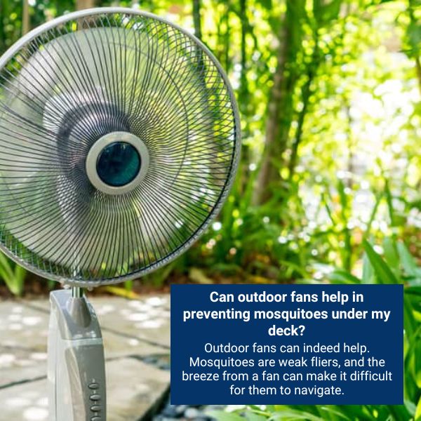 Can outdoor fans help in preventing mosquitoes under my deck?